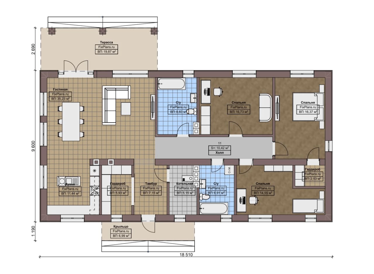 Планировка Одноэтажный дом F-7982