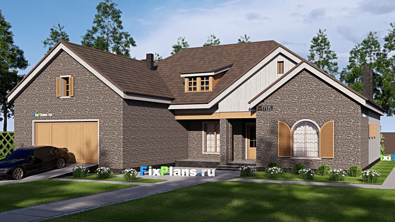 Одноэтажный дом с мансардой  F-17135 — фасад