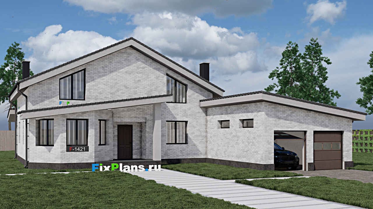 Одноэтажный дом с мансардой  F - 1421 — фасад